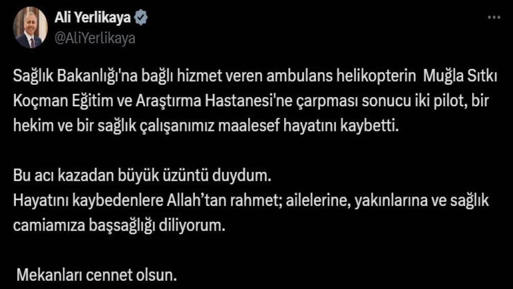 Bakanlar’dan helikopter kazasında vefat edenlere rahmet mesajı
