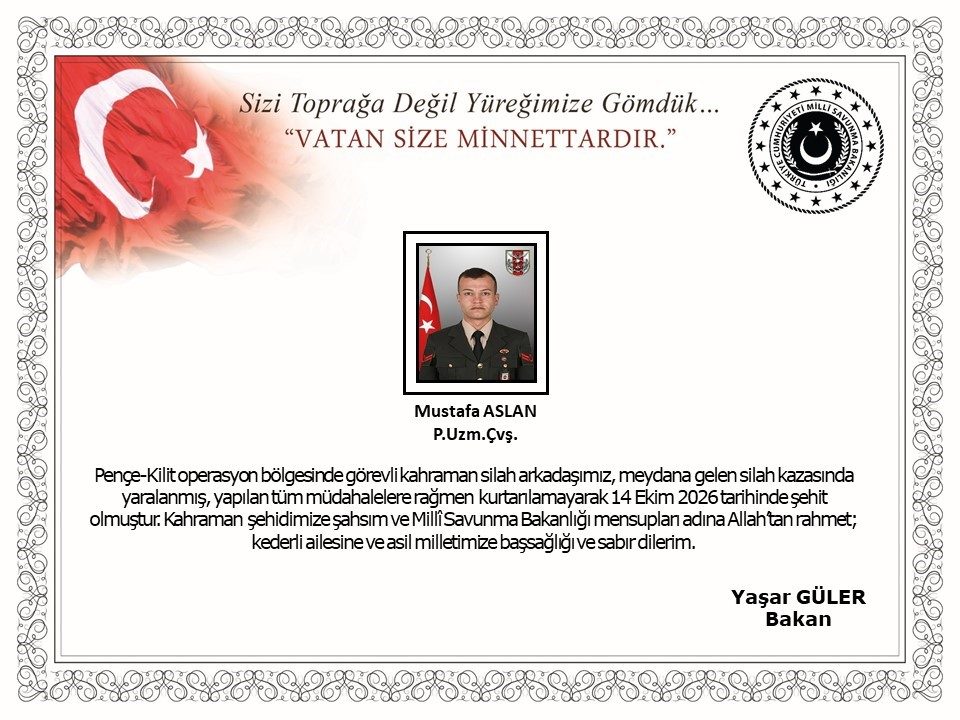 MSB: "Piyade uzman çavuş Mustafa Aslan şehit oldu"