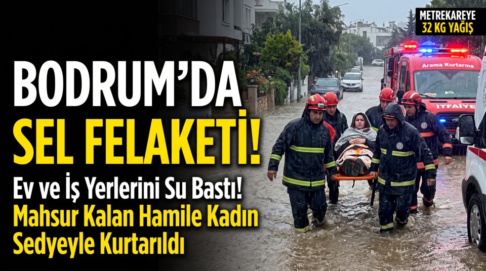 Bodrum'da Şiddetli Sağanak Hayatı Felç Etti: Mahsur Kalan Hamile Kadın Sedyeyle Kurtarıldı!